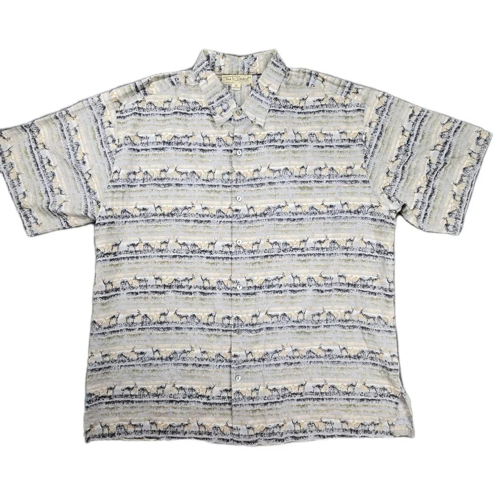 Tori Richard Vintage XL Cotton Lawn Antelope Print Hawaiian Shirt Made in Hawaii